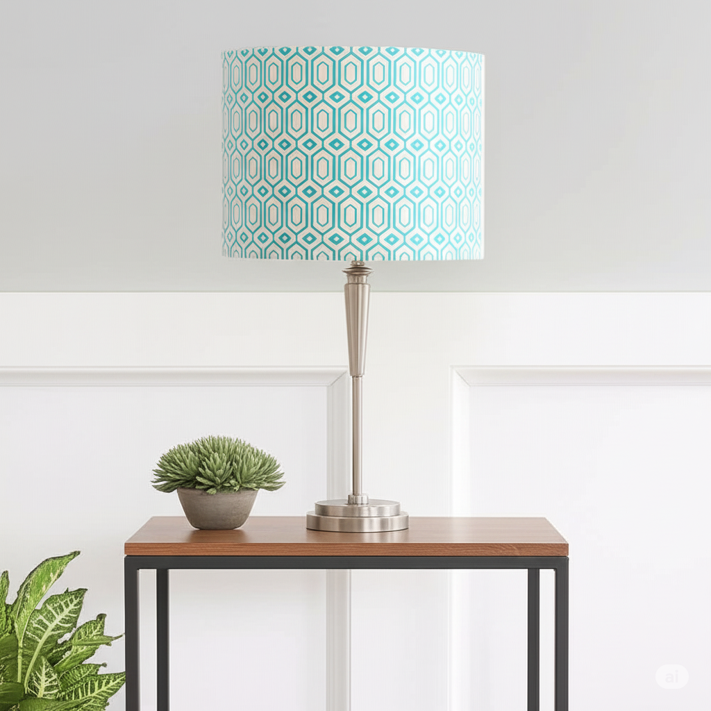 White & Light Blue Modern Geometric Lampshade