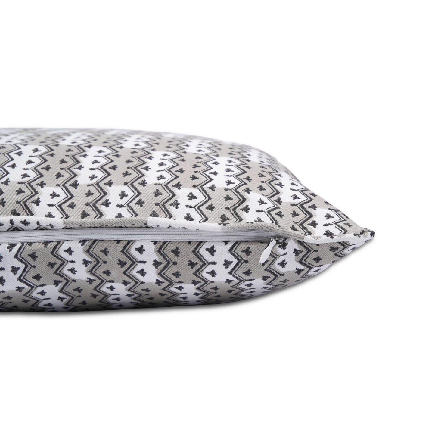 Gray pillow with earthy tone colour geometric pattern on it, made for the Canadian home, Designer cushion covers, Patterned cushion covers