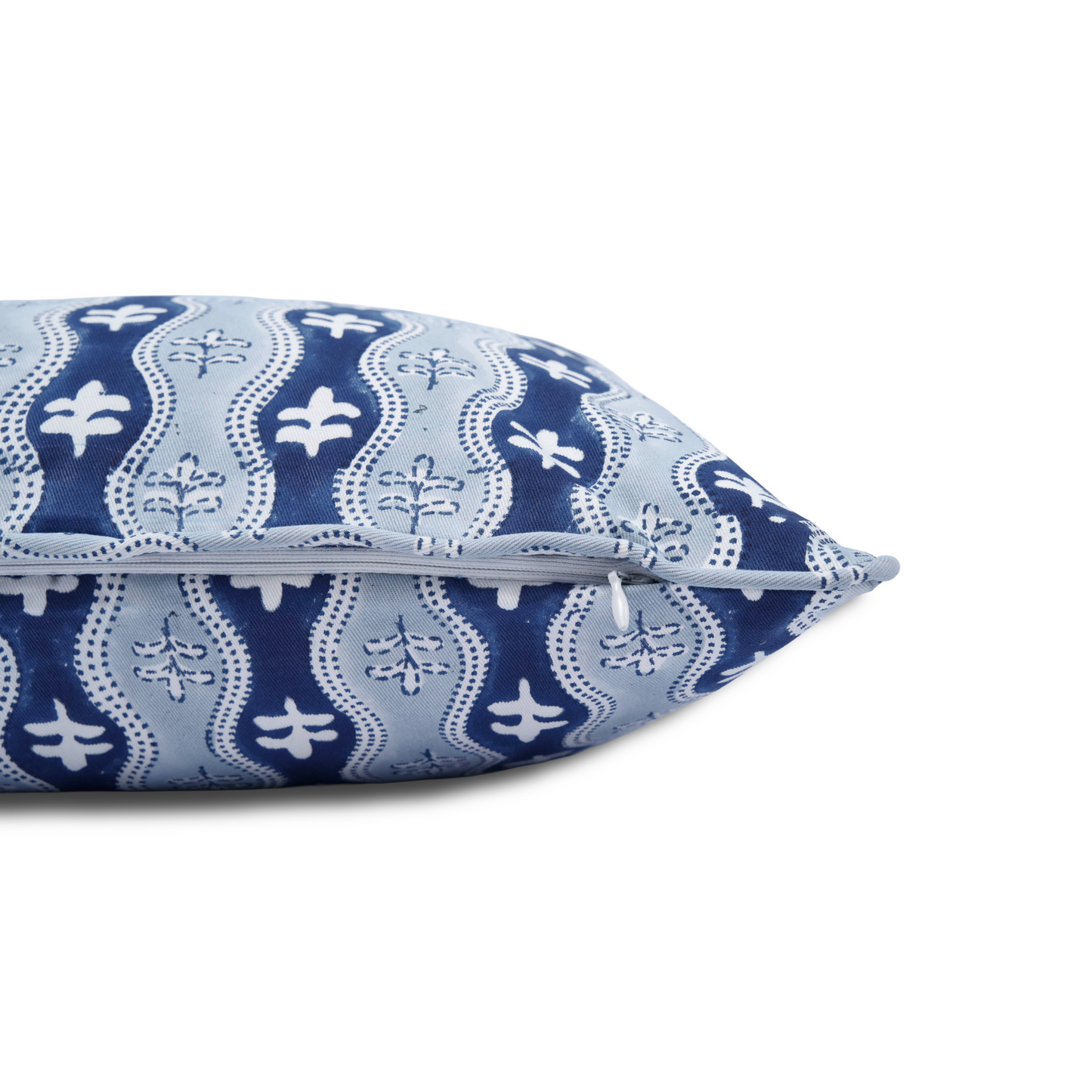 Hand printed Decorative pillow with blue and white flower pattern on a cotton pillow over for the Canadian home, Cushions for sofas, Throw pillow covers