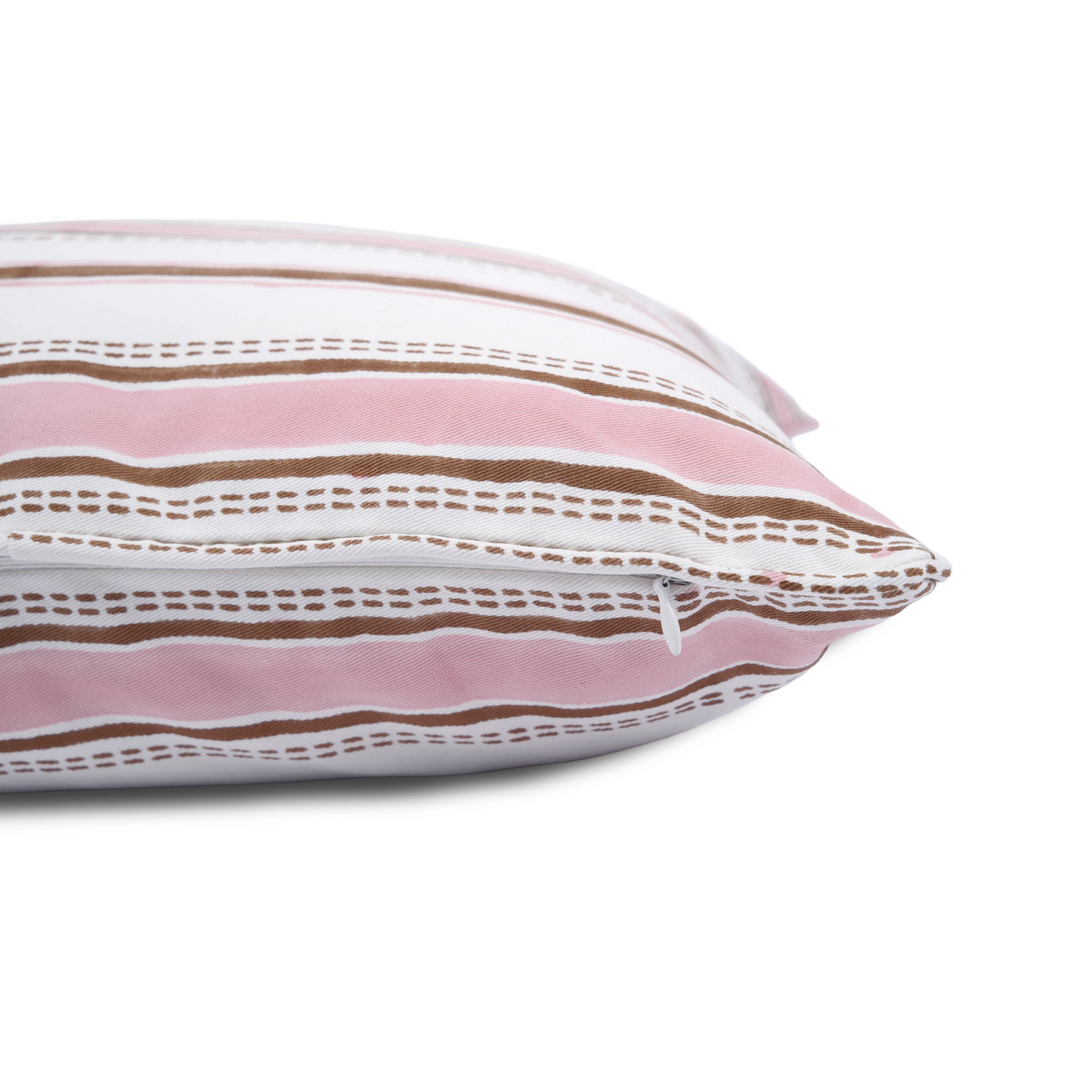 Striped pillow with pink and brown horizontal stripes on a white background, Patterned cushion covers, Cotton cushion covers Canada, Artisan home decor