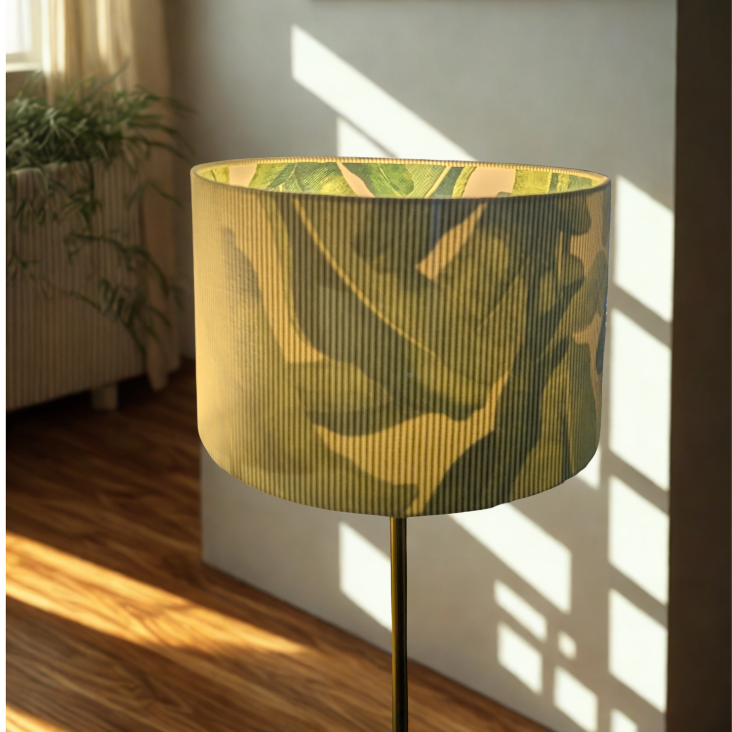 Green Strips and Tropical Leaves Double Sided Lampshade