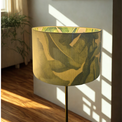 Green Strips and Tropical Leaves Double Sided Lampshade