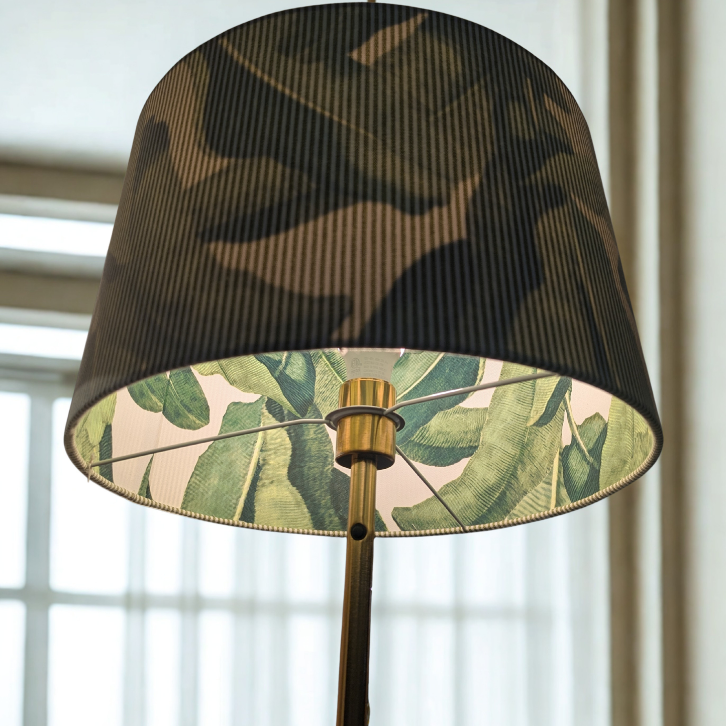 Green Strips and Tropical Leaves Double Sided Lampshade