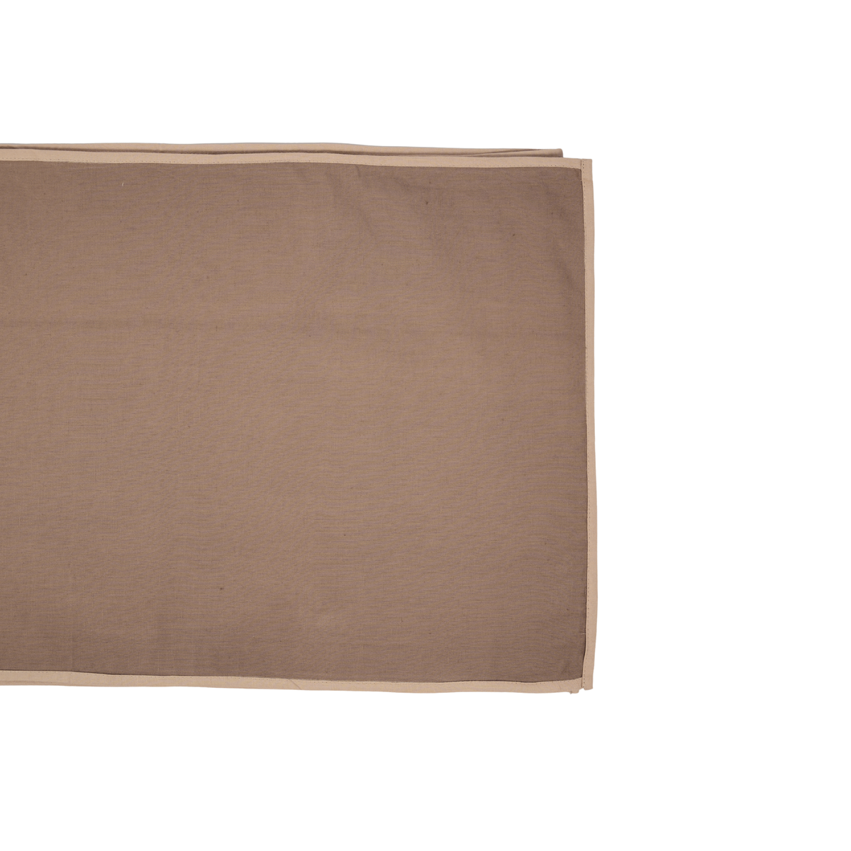 A rectangular brown fabric placemat with a beige border, shown folded on a plain white background.