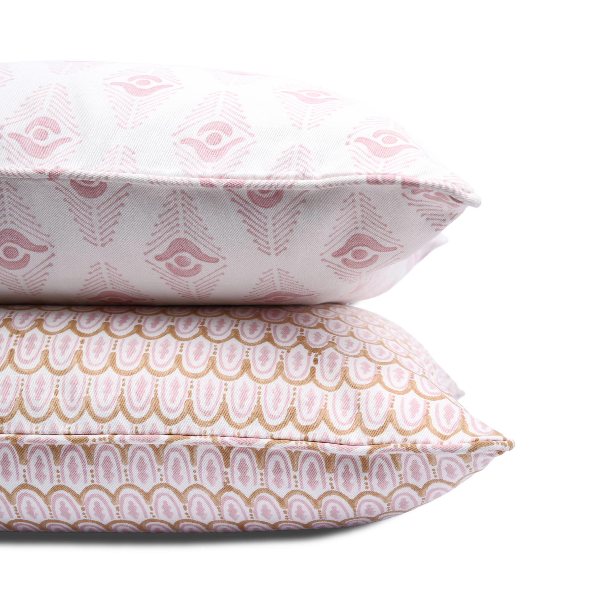 Beige pillow with pink designer pattern, Printed pillow covers, Decorative cushions for sofa, Throw pillow covers