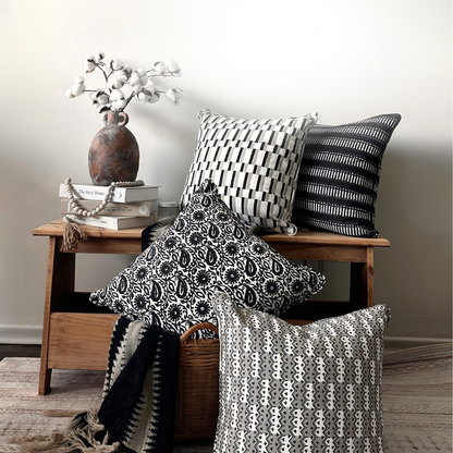 Bold Charcoal Black Block Print Pillow Cover Set of 2