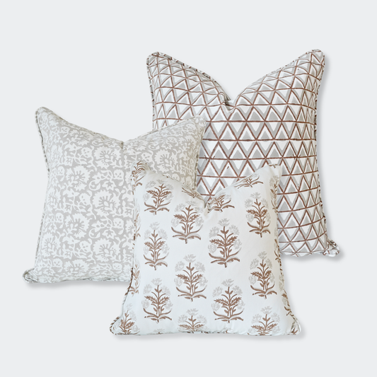 Boho Earthy Decor Block Print Pillow Cover Set of 3