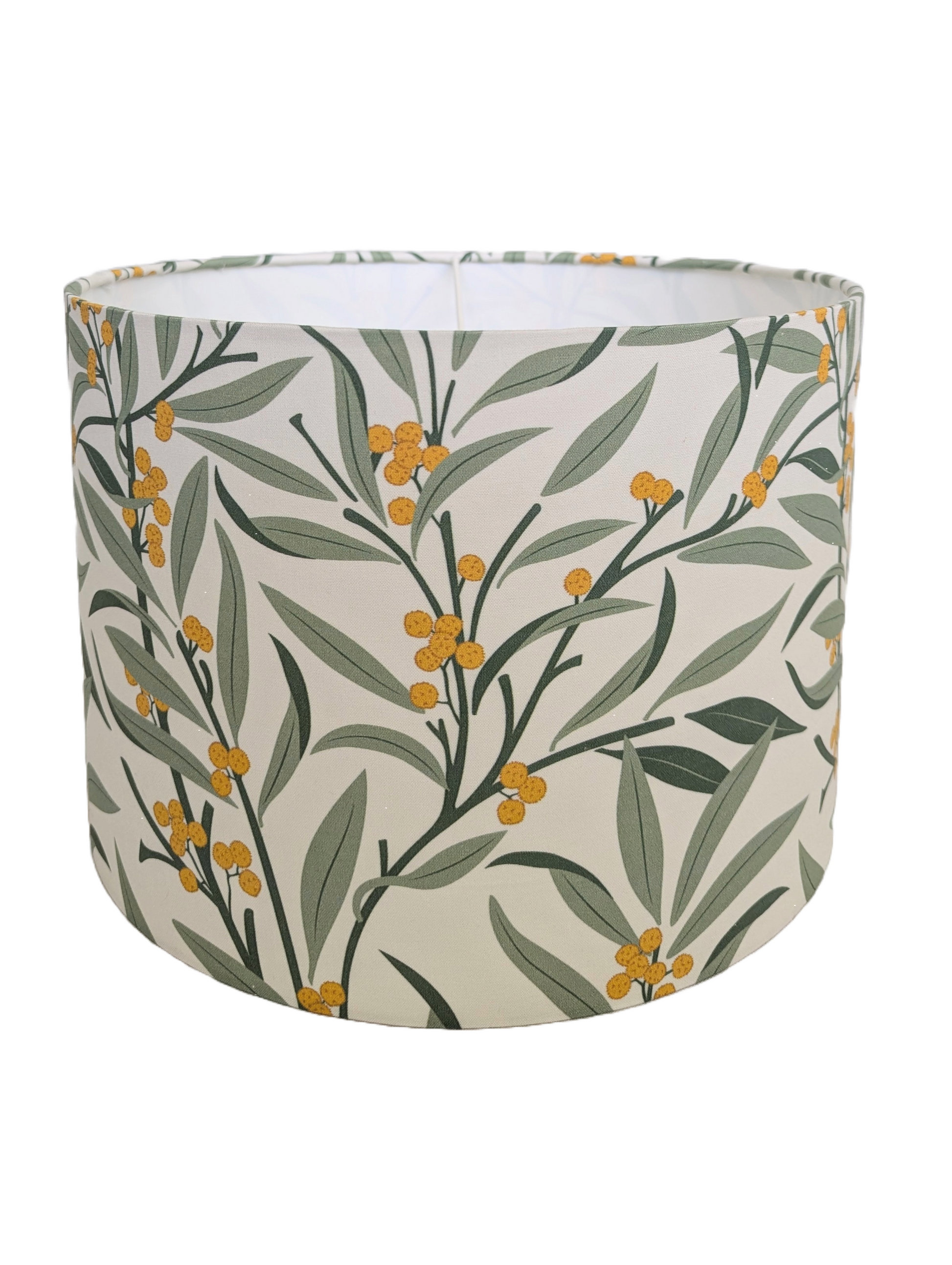 Lampshade with leaf pattern on a white background