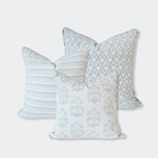Coastal Boho Block Print Pillow Cover Set of 3