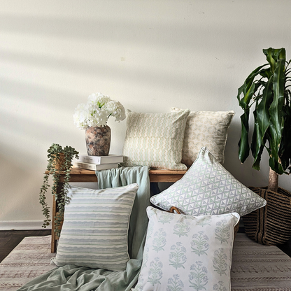 Coastal Boho Block Print Pillow Cover Set of 3