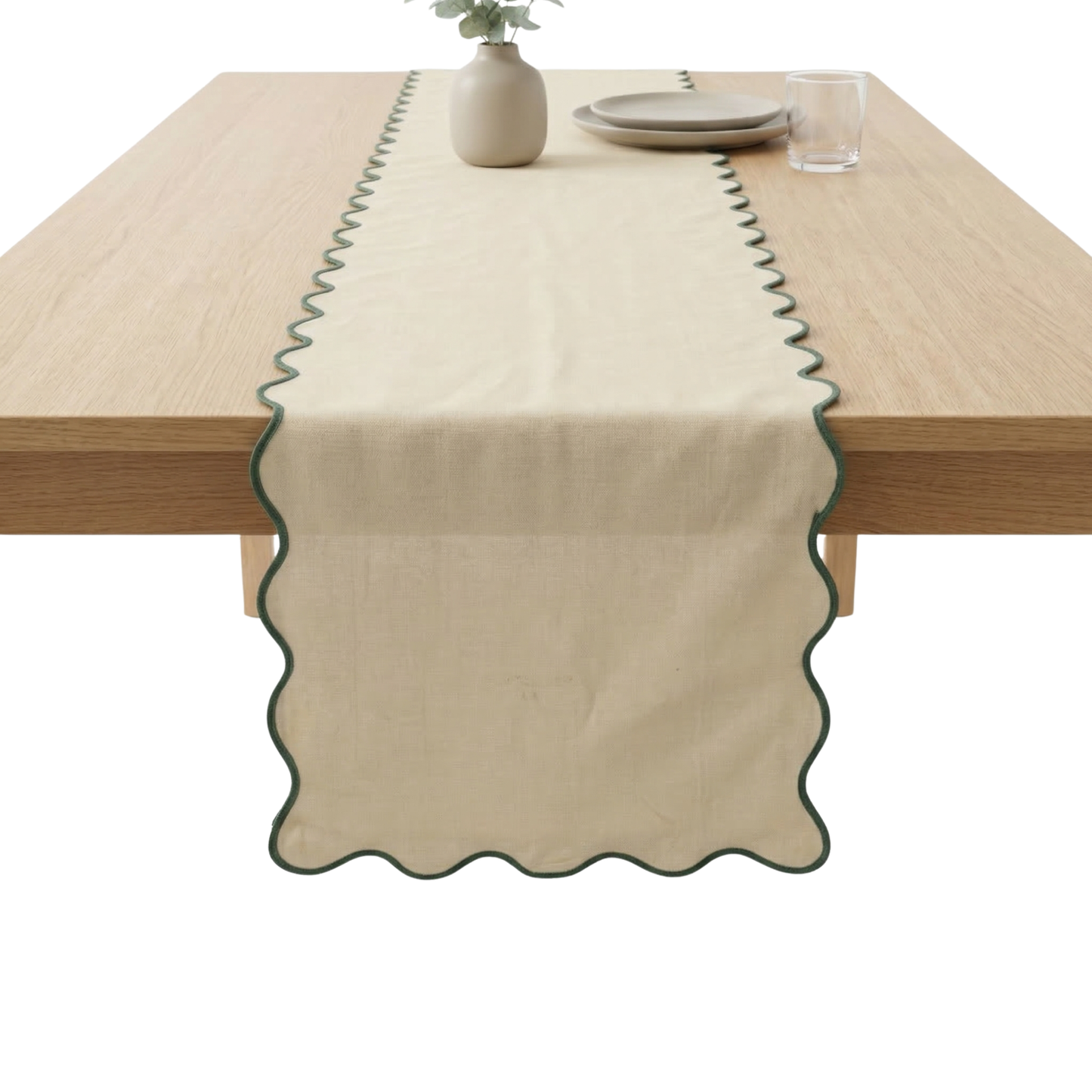 Creamed Corn Scalloped edge Table Runner