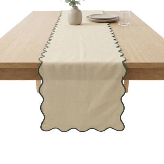 Creamed Corn Scalloped edge Table Runner