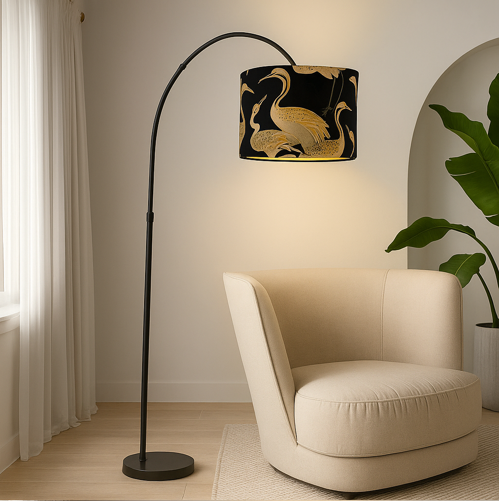 Deco Cranes Onyx Golden and black fabric Lampshades 