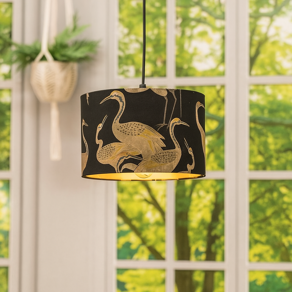 Deco Cranes Onyx Golden and black fabric Lampshades 
