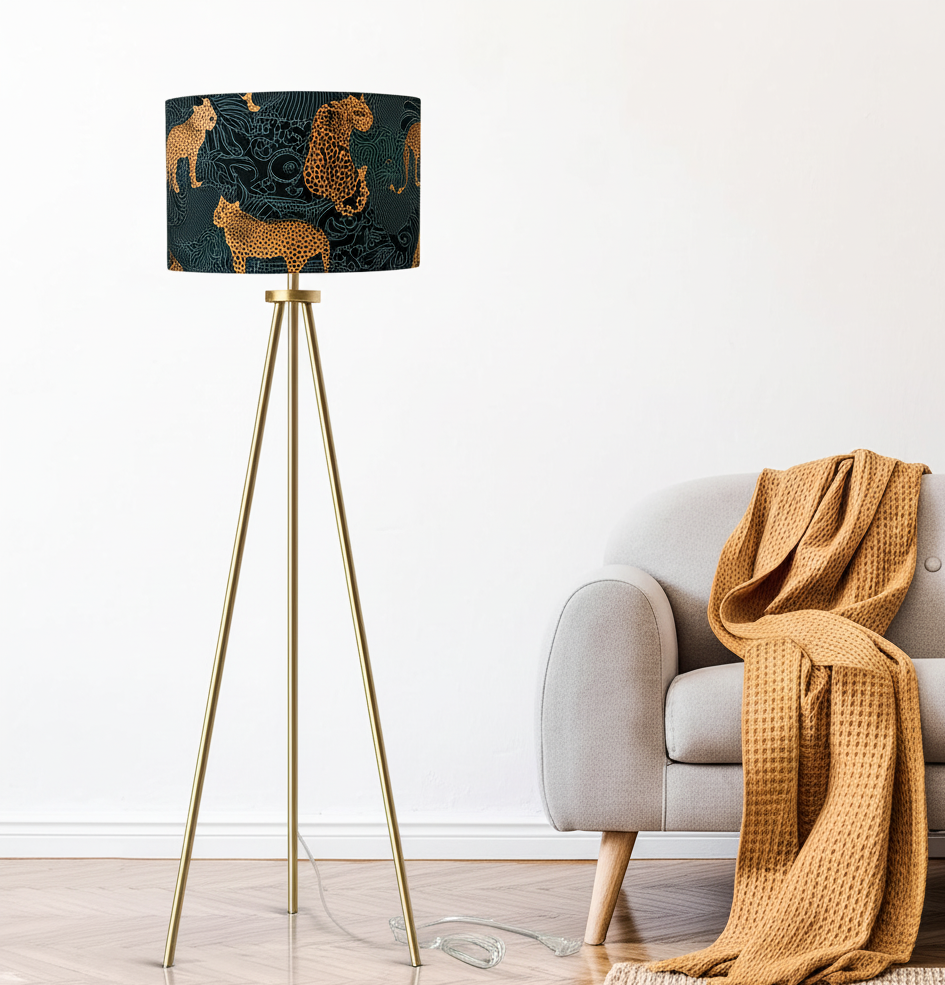 Exotic Leopard Green fabric  golden Lampshades 