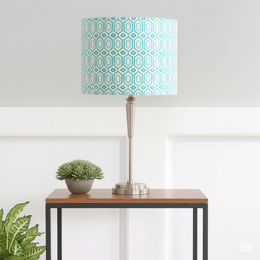 White & Light Blue Modern Geometric Lampshade