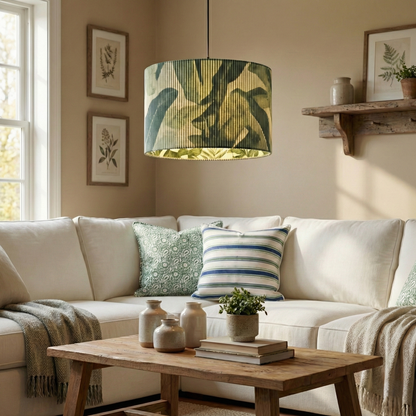 Green Strips and Tropical Leaves Double Sided Lampshade