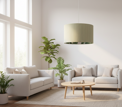 Green Strips and Tropical Leaves Double Sided fabric designer  Lampshades