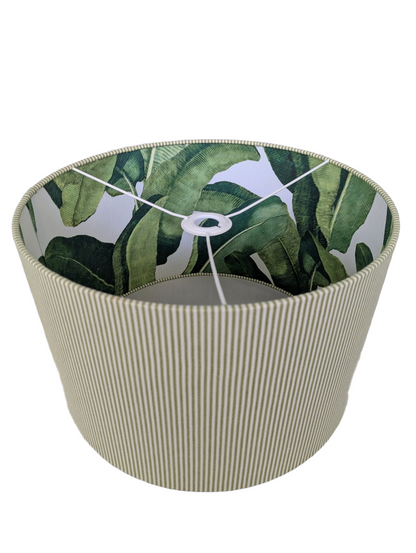 Green Strips and Tropical Leaves Double Sided fabric designer  Lampshades