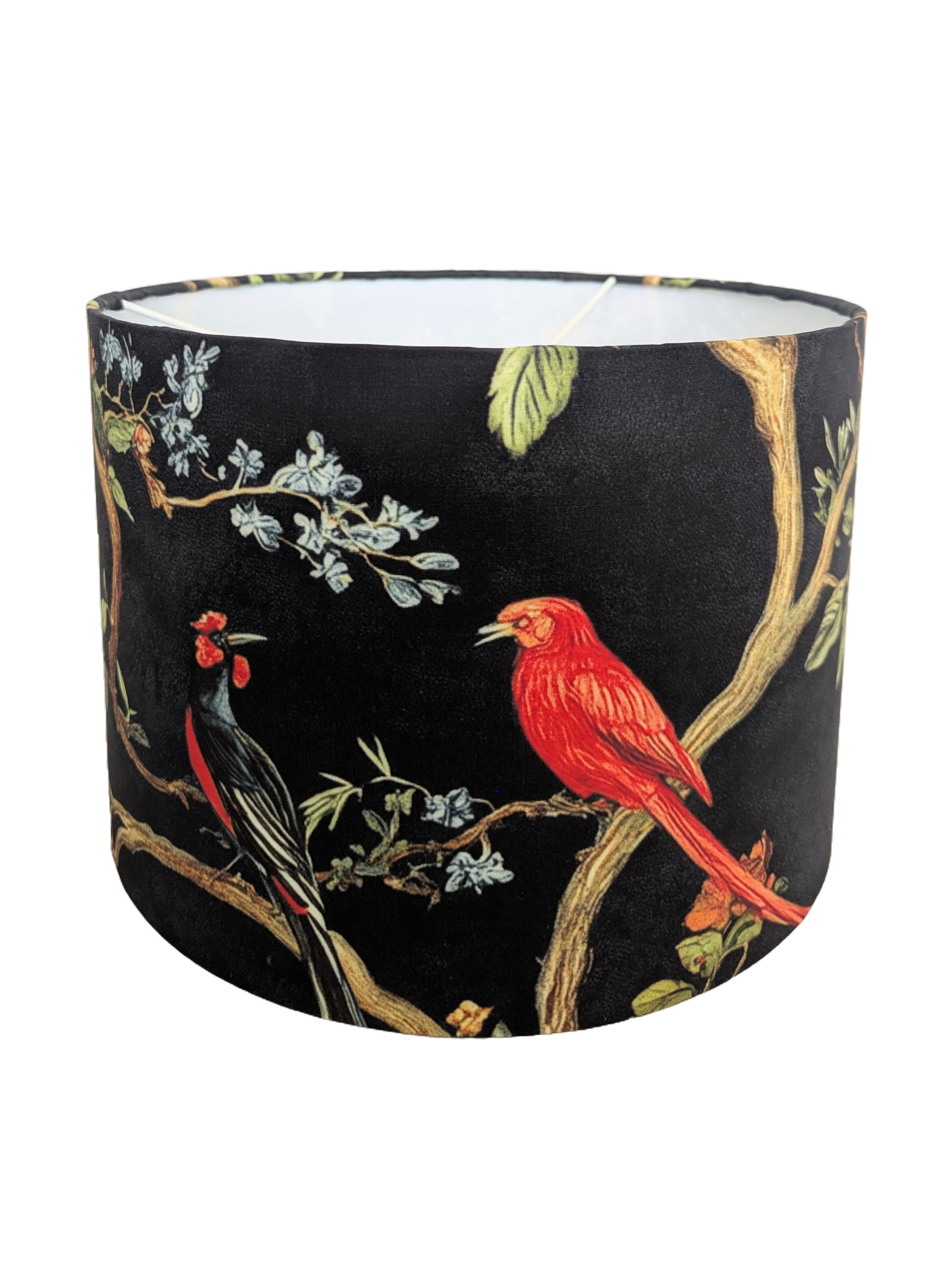 Decorative black fabric printed lampshades with bird and floral pattern