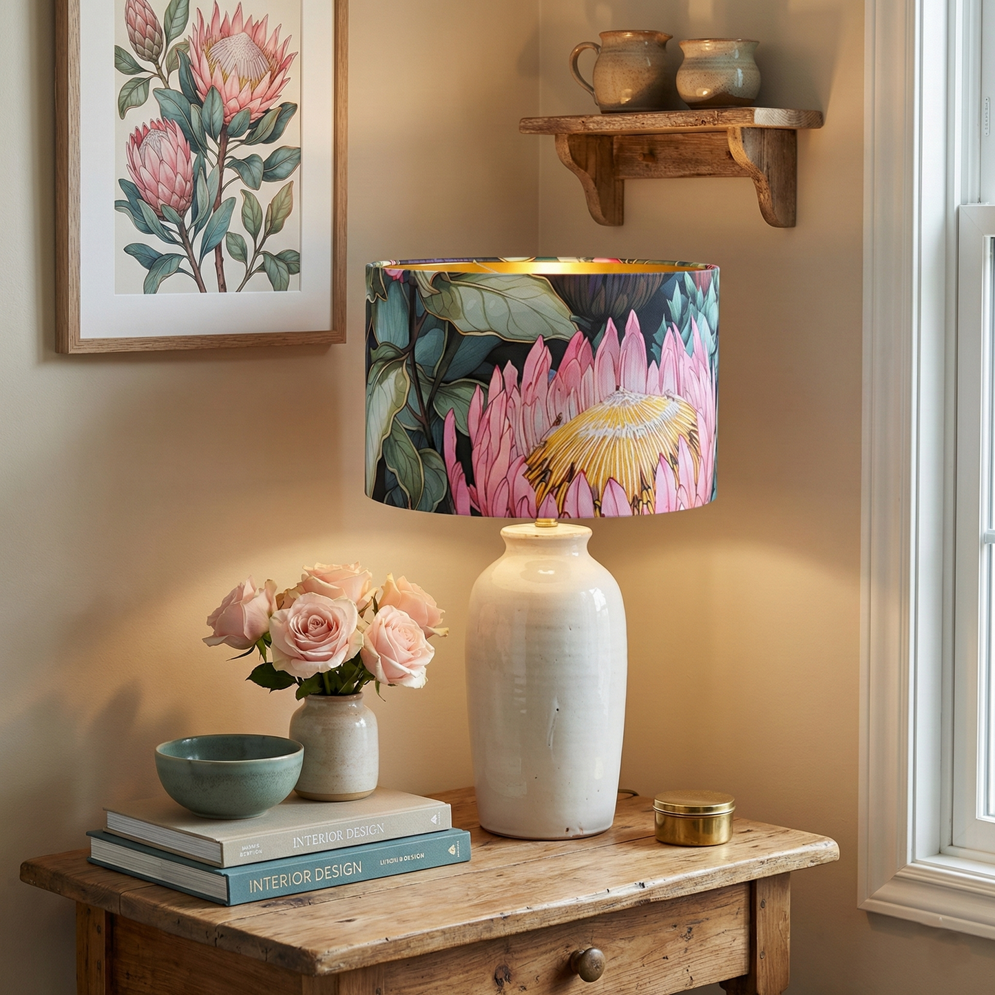 Ndebele Protea Elegance Golden Lampshade