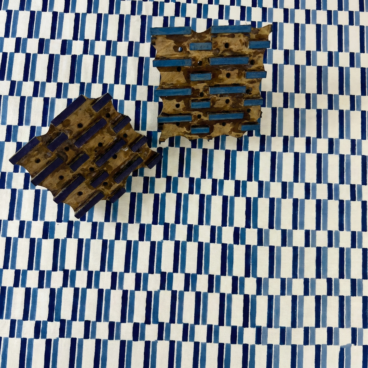 Cerulean Blue Geometric Block Print Pillow Cover Set of 3
