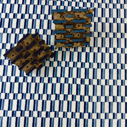 Cerulean Blue Geometric Block Print Pillow Cover Set of 3