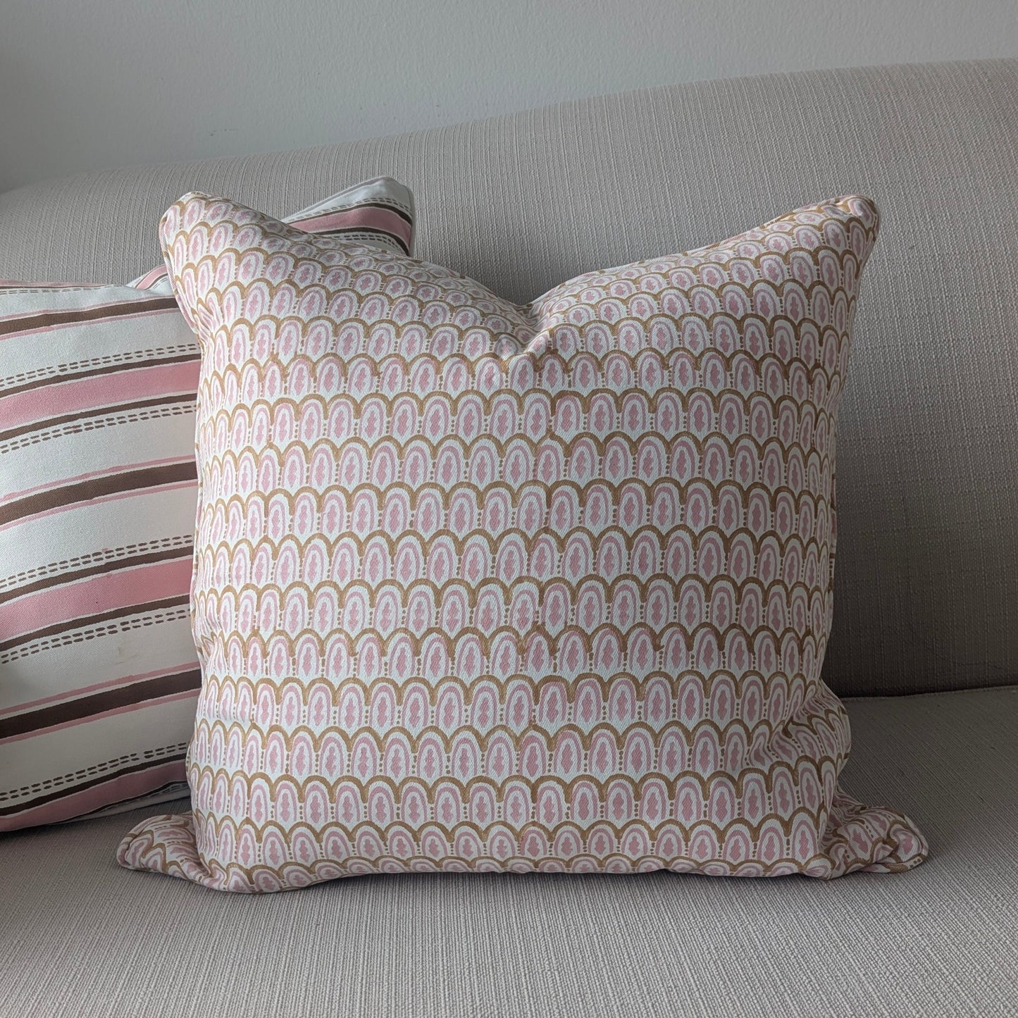 Blush Pink Brown Block Print Pillow Covers Set of 5