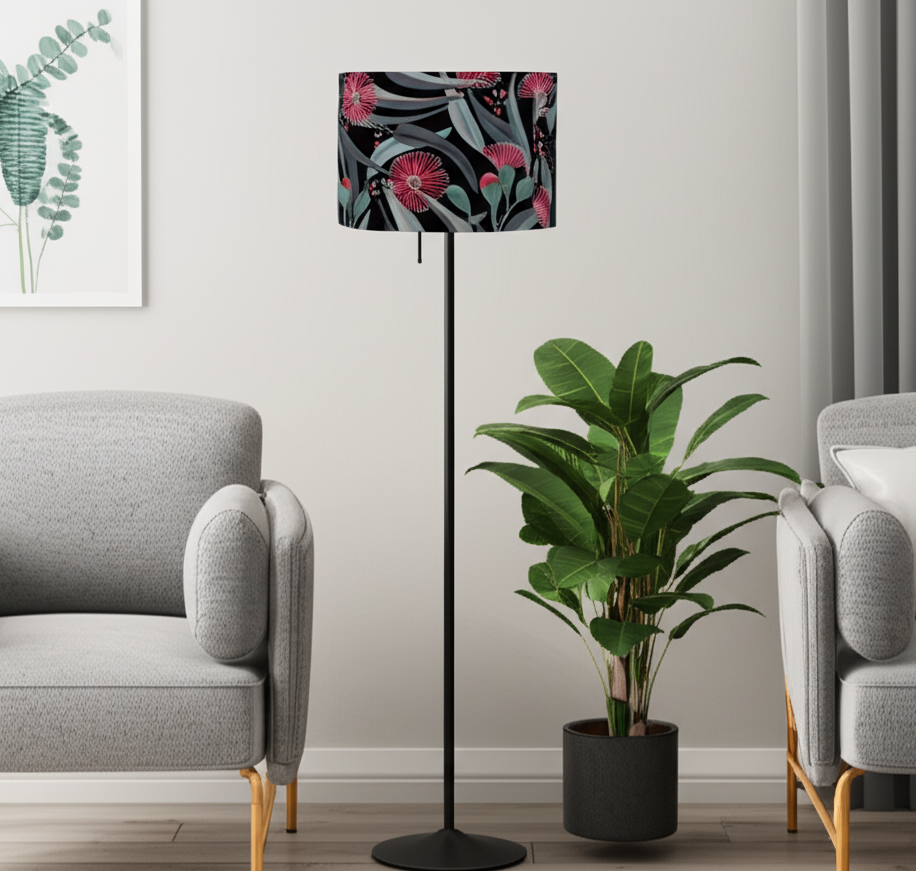 Red fabric Eucalyptus Golden Lampshades