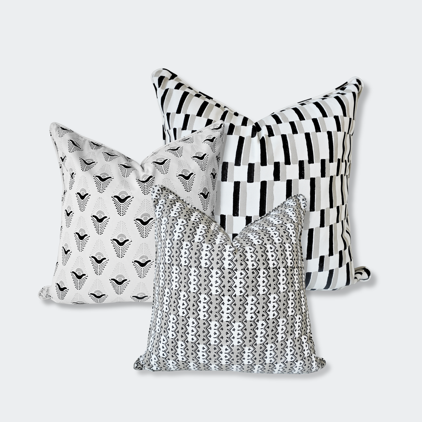 Stone Grey Block Print Pillow Cover Set of 3
