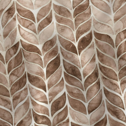 A close-up fabric swatch featuring an earthy brown watercolor botanical leaf pattern. Showcasing a natural textile texture, this warm and elegant print perfectly embodies an earthy luxury and cozy modern rustic farmhouse aesthetic for Canadian and USA home decor.