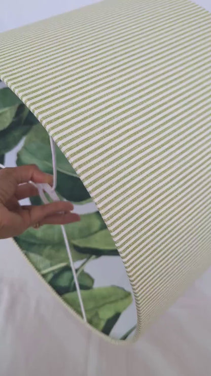 Green Strips and Tropical Leaves Double Sided Lampshade
